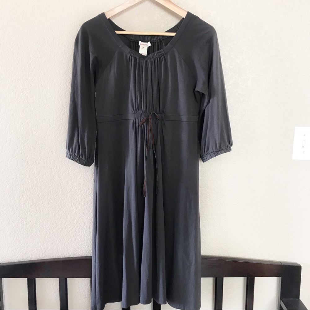 Athleta Gray 3/4 Sleeve Midi Dress Velvet Detail